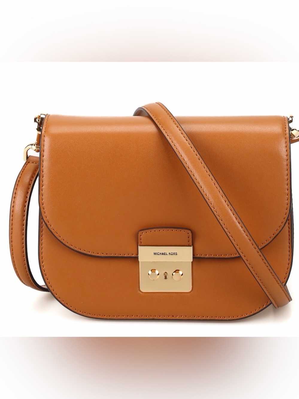 Michael Kors Brown Leather Crossbody with Silver-Tone Hardware